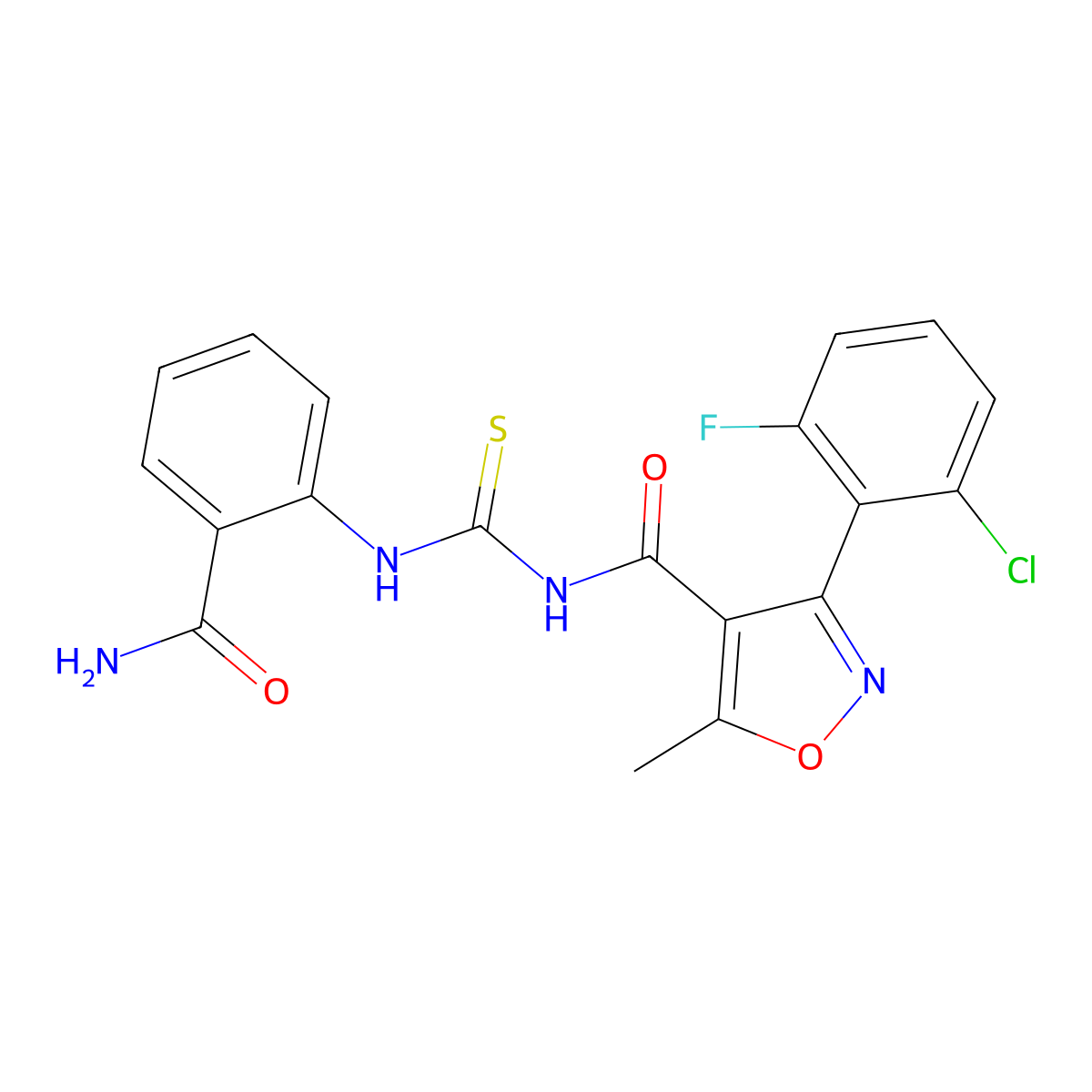 N-((2-carbamoylphenyl)carbamothioyl)-3-(2-chloro-6-fluorophenyl)-5-methylisoxazole-4-carboxamide molecular structure, CAS 536722-92-6