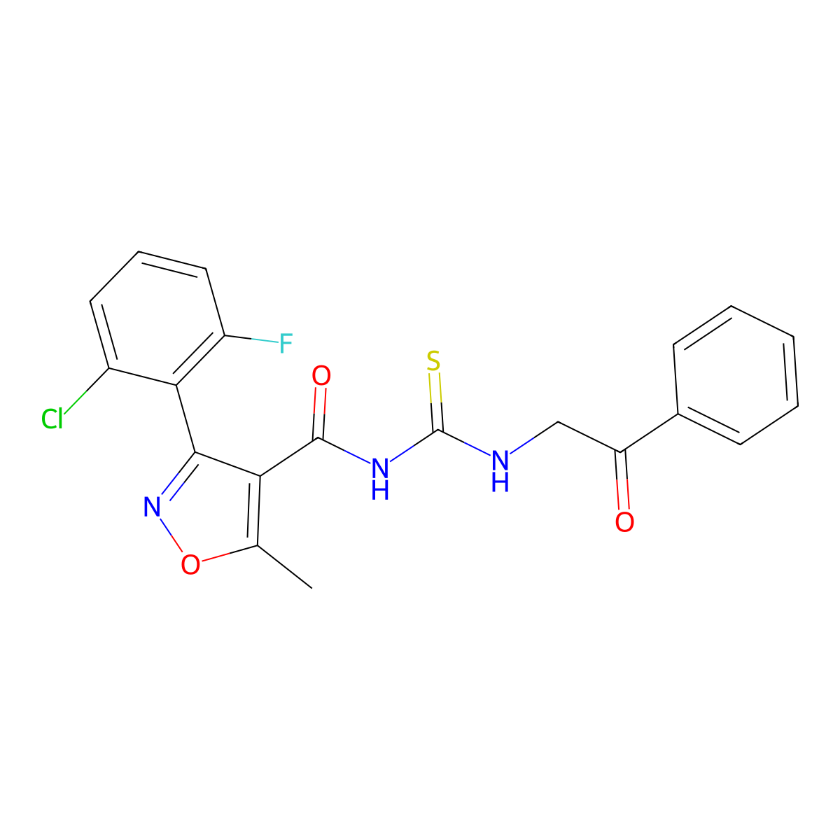 3-[3-(2-Chloro-6-fluorophenyl)-5-methyl-1,2-oxazole-4-carbonyl]-1-(2-oxo-2-phenylethyl)thiourea molecular structure, CAS 536723-00-9