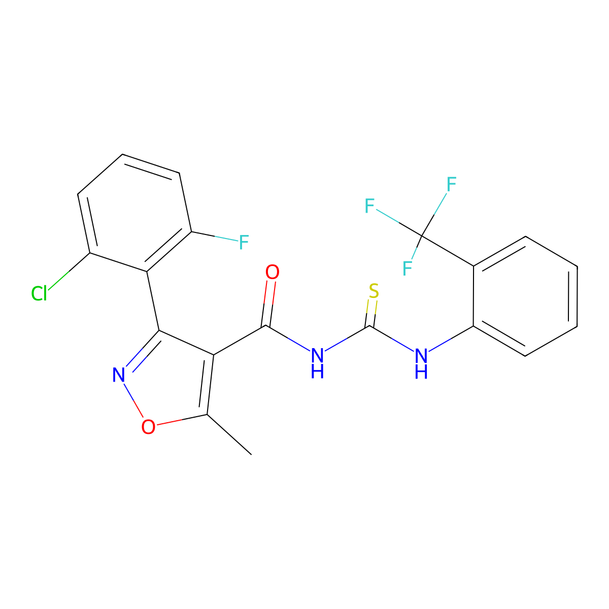 3-(2-chloro-6-fluorophenyl)-5-methyl-N-[[2-(trifluoromethyl)phenyl]carbamothioyl]-1,2-oxazole-4-carboxamide molecular structure, CAS 536723-05-4