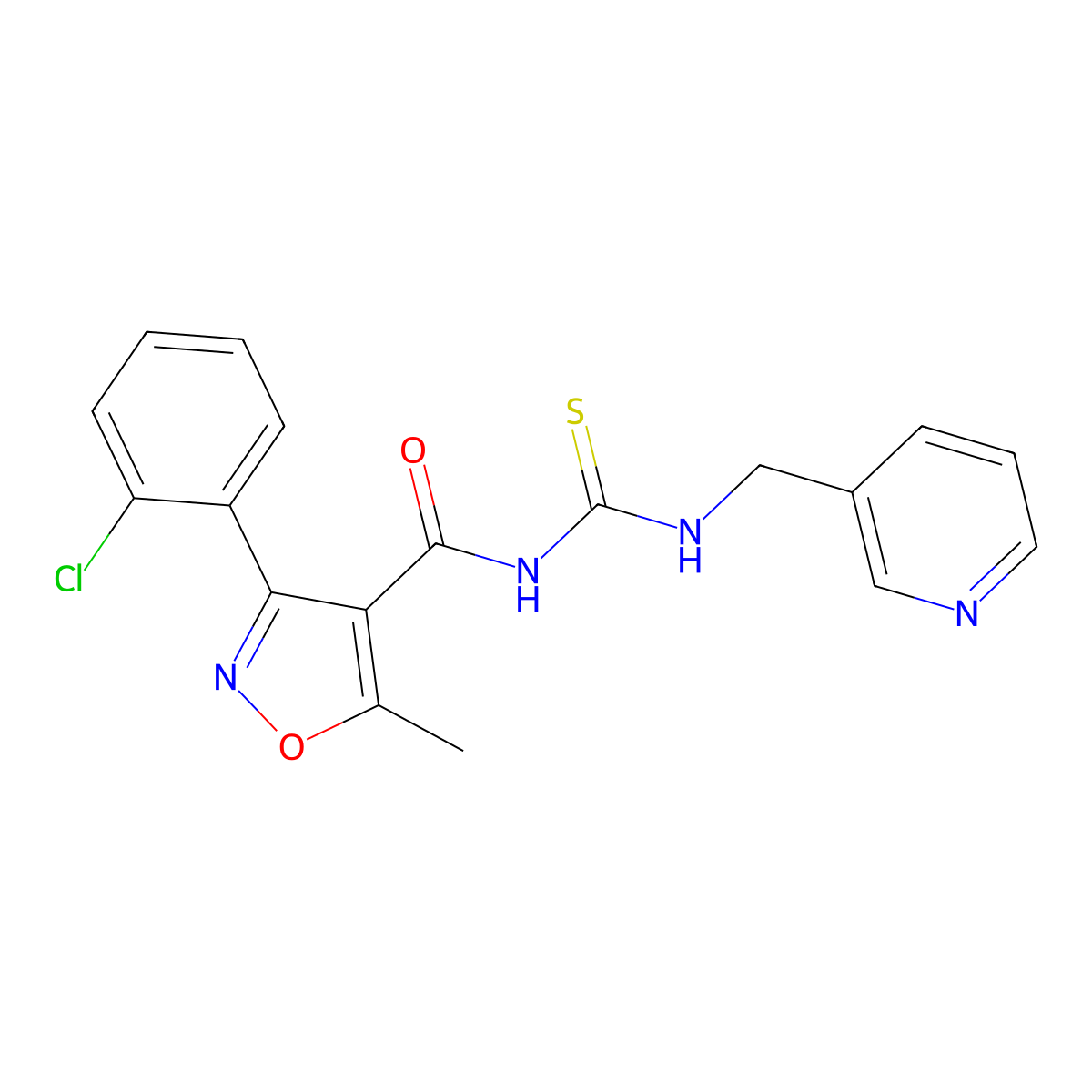 3-(2-chlorophenyl)-5-methyl-N-((pyridin-3-ylmethyl)carbamothioyl)isoxazole-4-carboxamide molecular structure, CAS 536725-46-9