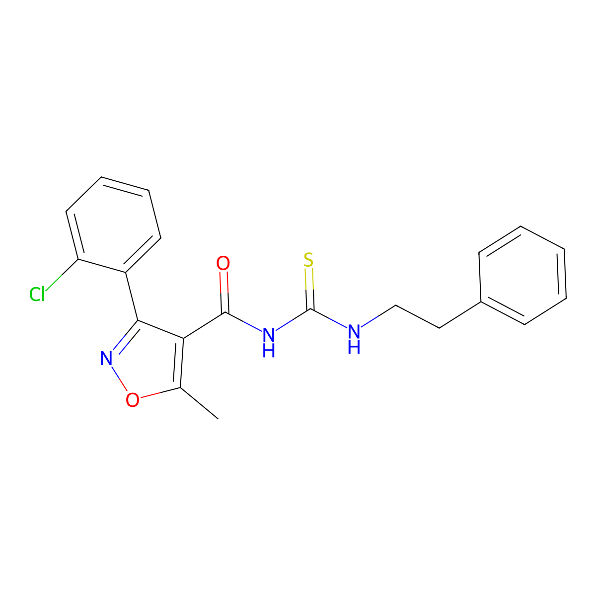 3-(2-chlorophenyl)-5-methyl-N-(phenethylcarbamothioyl)isoxazole-4-carboxamide molecular structure, CAS 536725-47-0