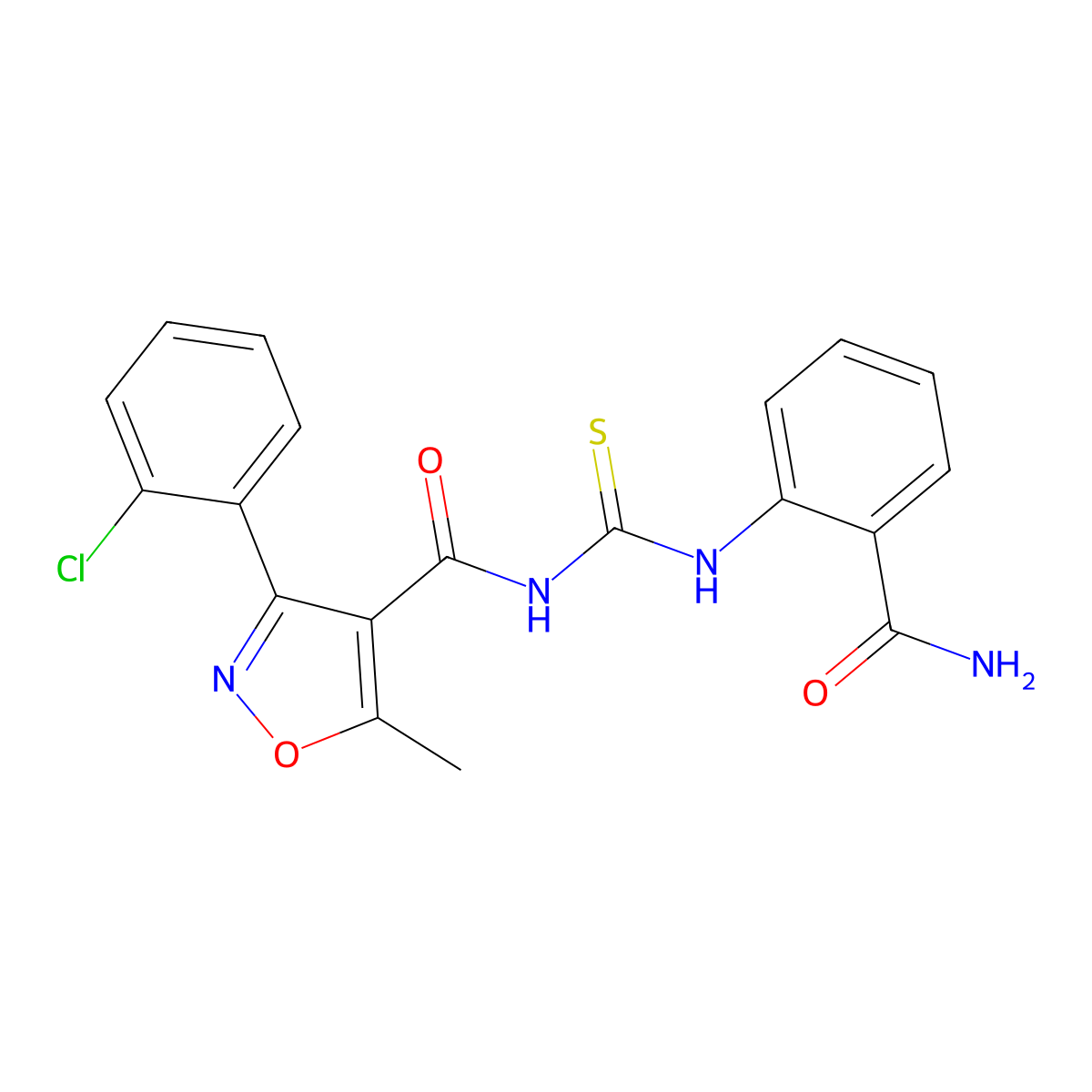 N-[(2-carbamoylphenyl)carbamothioyl]-3-(2-chlorophenyl)-5-methyl-1,2-oxazole-4-carboxamide molecular structure, CAS 536725-51-6