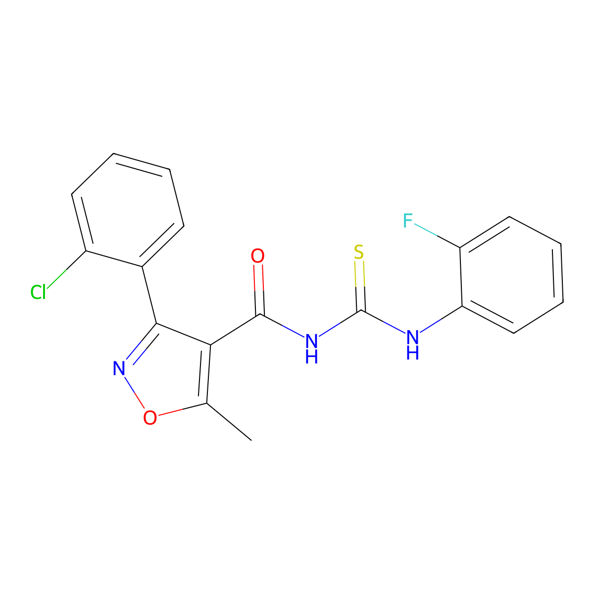 3-(2-chlorophenyl)-N-[(2-fluorophenyl)carbamothioyl]-5-methyl-1,2-oxazole-4-carboxamide molecular structure, CAS 536725-52-7