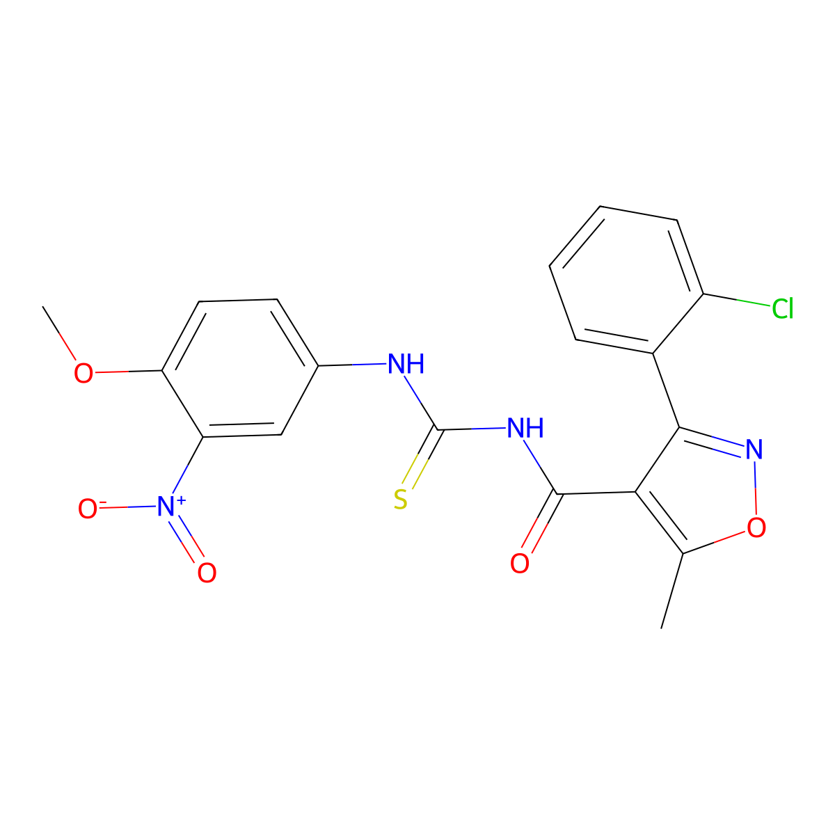3-(2-chlorophenyl)-N-((4-methoxy-3-nitrophenyl)carbamothioyl)-5-methylisoxazole-4-carboxamide molecular structure, CAS 536725-65-2