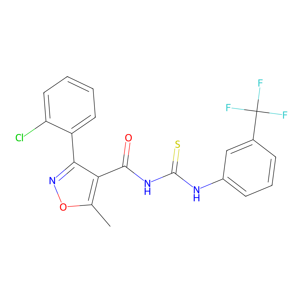 3-(2-chlorophenyl)-5-methyl-N-((3-(trifluoromethyl)phenyl)carbamothioyl)isoxazole-4-carboxamide molecular structure, CAS 536725-67-4