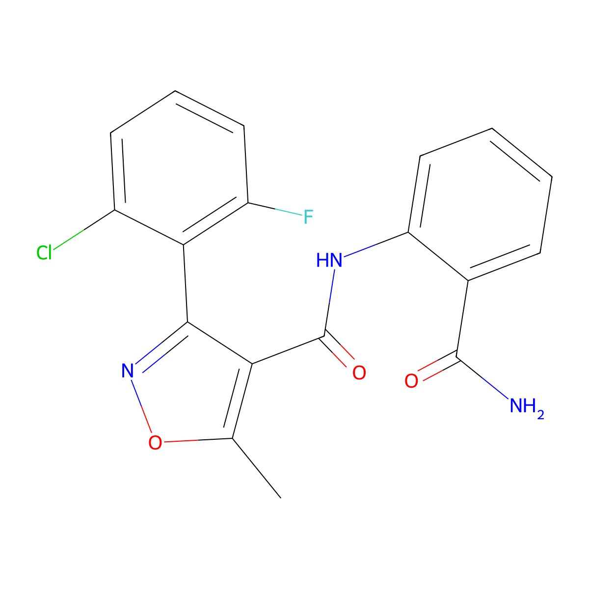 N-(2-carbamoylphenyl)-3-(2-chloro-6-fluorophenyl)-5-methyl-1,2-oxazole-4-carboxamide molecular structure, CAS 536725-80-1