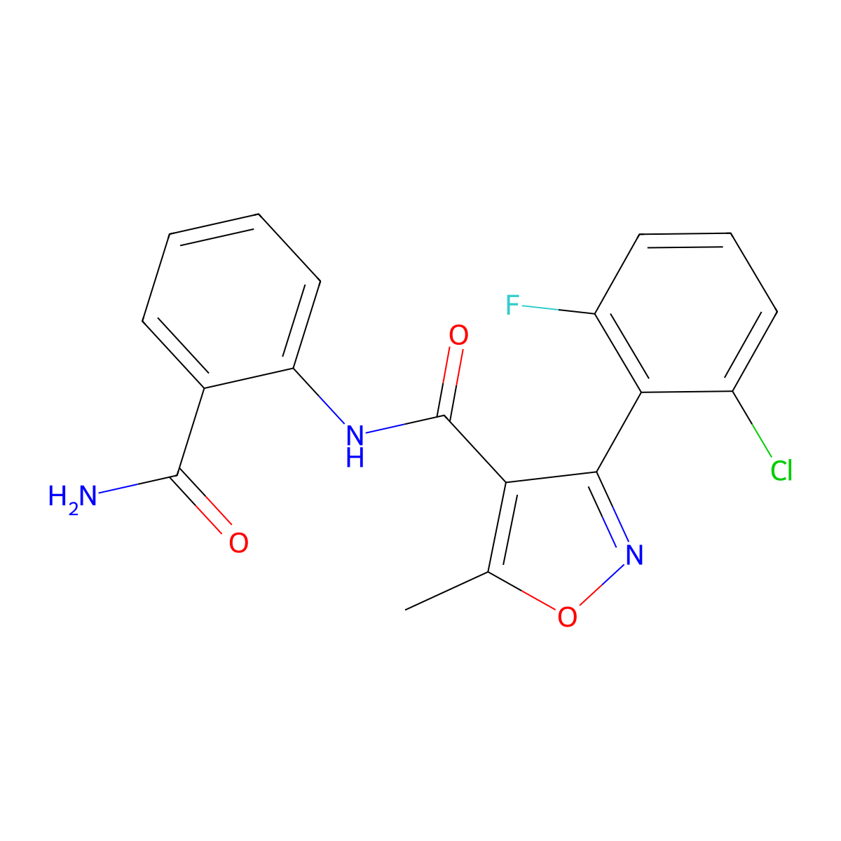 N-(2-carbamoylphenyl)-3-(2-chloro-6-fluorophenyl)-5-methyl-1,2-oxazole-4-carboxamide molecular structure, CAS 536725-80-1