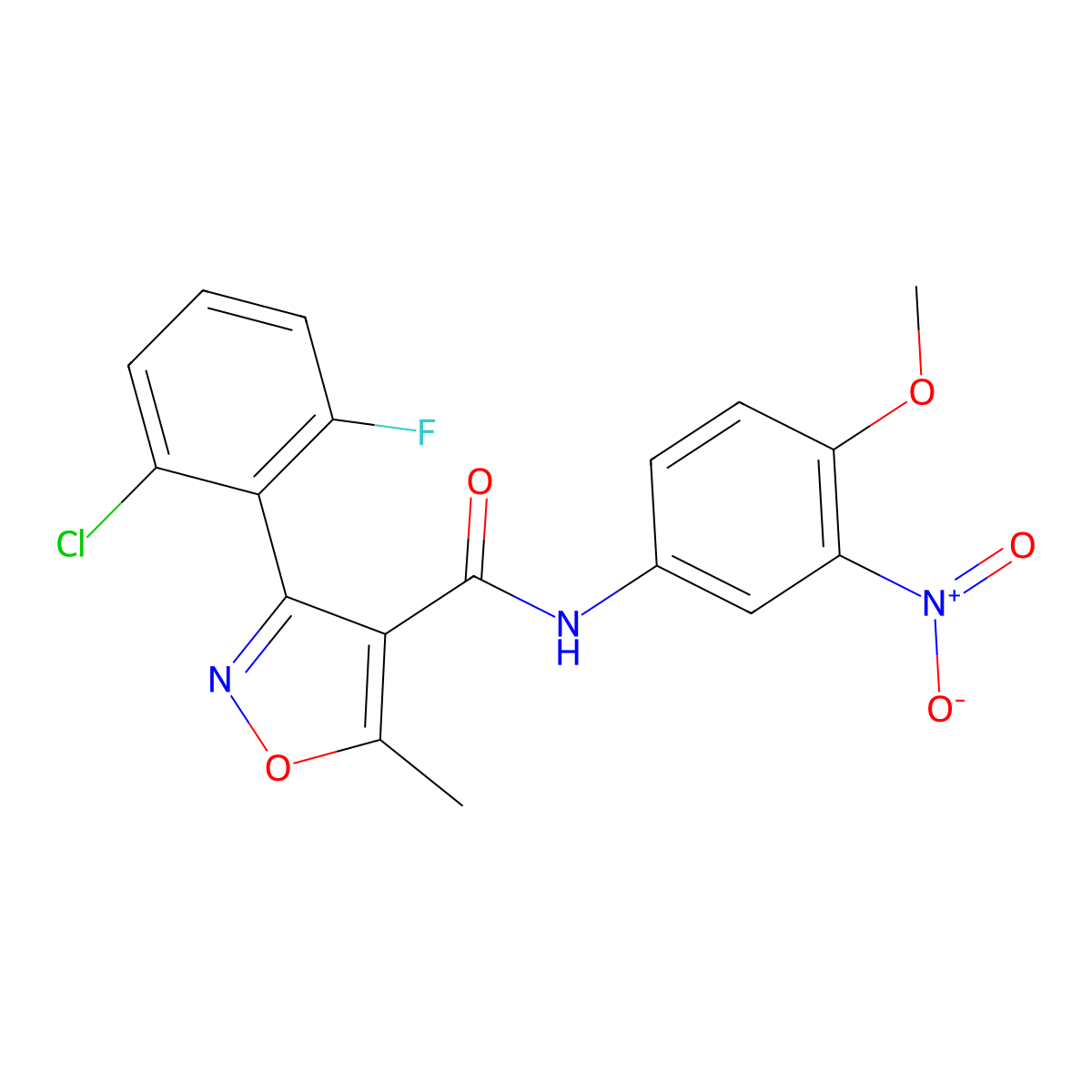 3-(2-chloro-6-fluorophenyl)-N-(4-methoxy-3-nitrophenyl)-5-methyl-1,2-oxazole-4-carboxamide molecular structure, CAS 536725-84-5