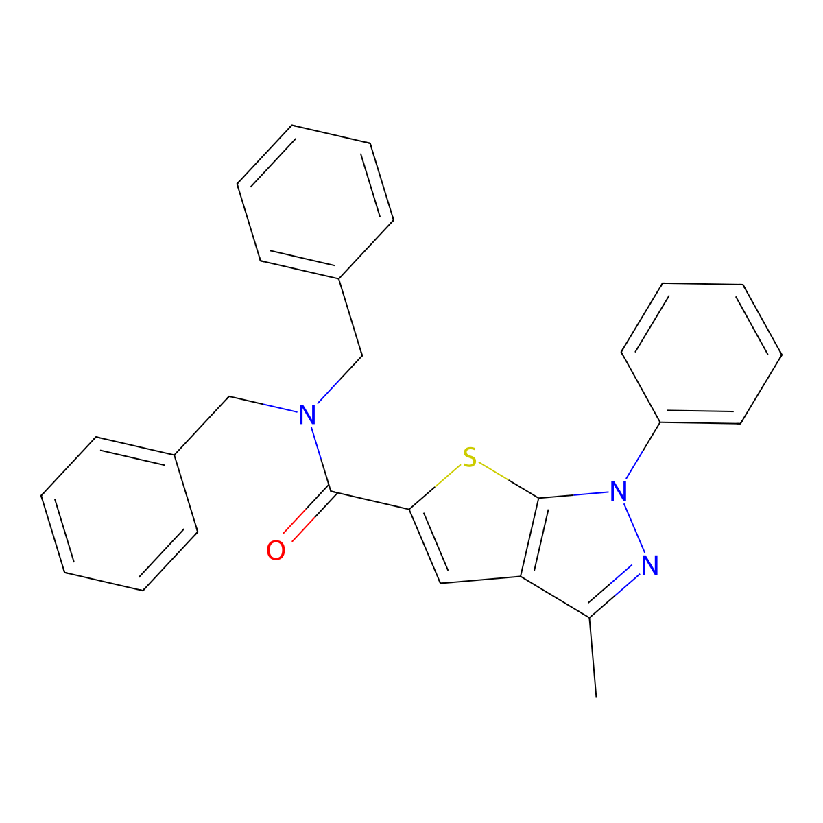 N,N-dibenzyl-3-methyl-1-phenyl-1H-thieno[2,3-c]pyrazole-5-carboxamide molecular structure, CAS 536725-87-8
