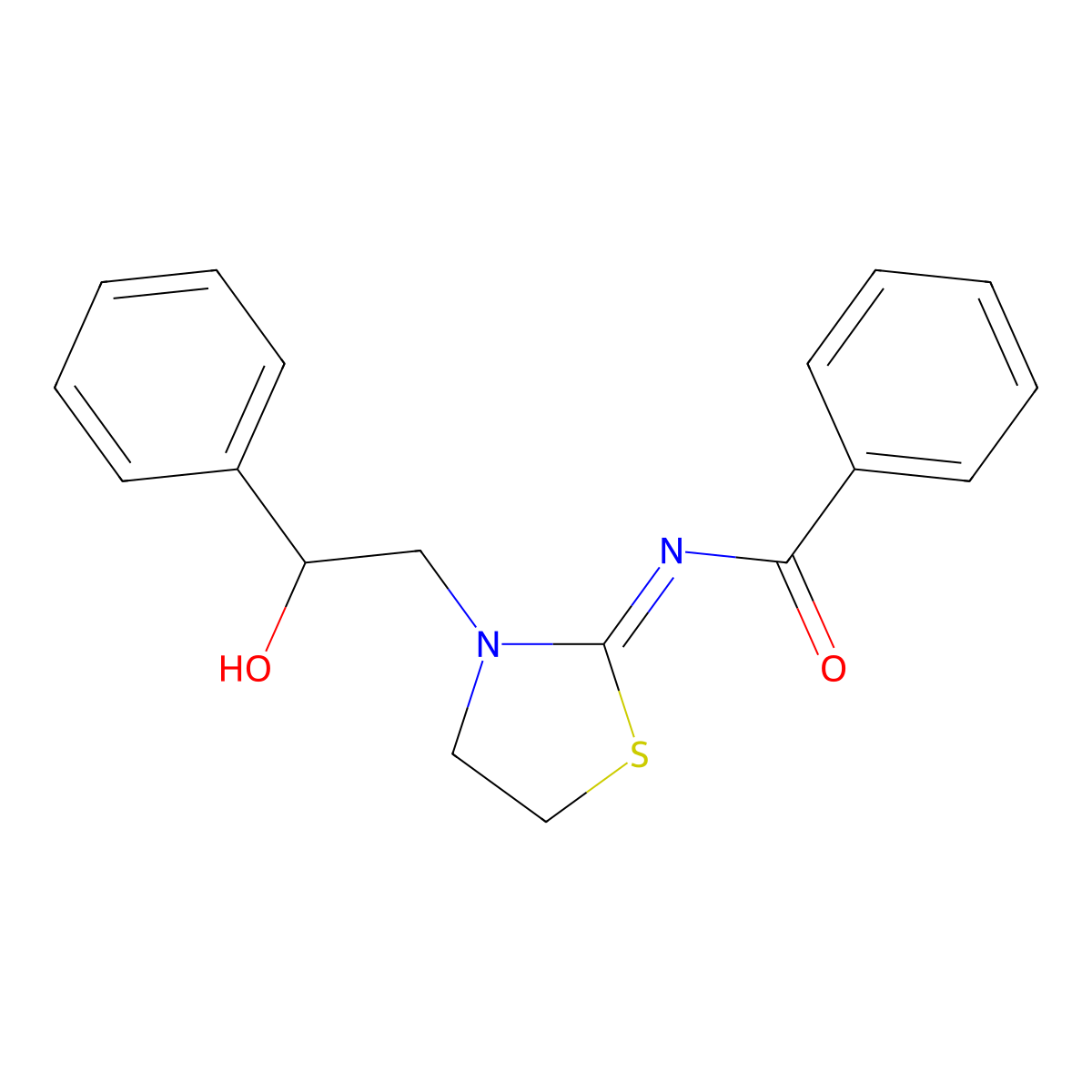 (E)-N-(3-(2-hydroxy-2-phenylethyl)thiazolidin-2-ylidene)benzamide molecular structure, CAS 536726-38-2