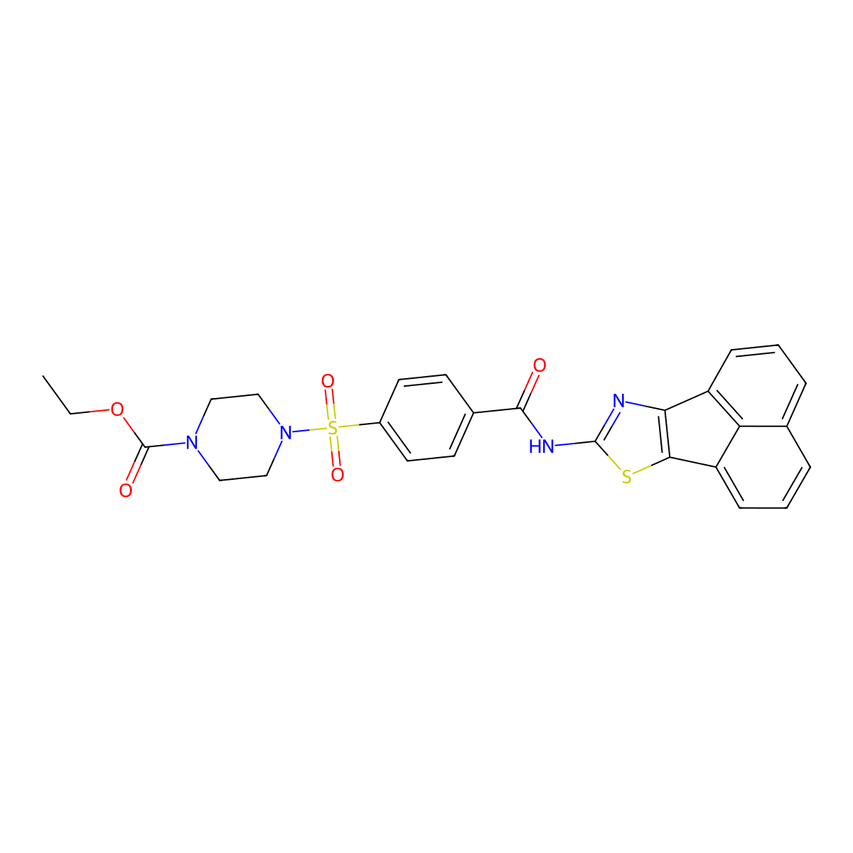 Ethyl 4-((4-(acenaphtho[1,2-d]thiazol-8-ylcarbamoyl)phenyl)sulfonyl)piperazine-1-carboxylate molecular structure, CAS 536729-59-6