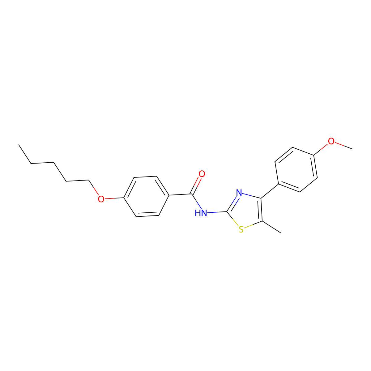 N-(4-(4-methoxyphenyl)-5-methylthiazol-2-yl)-4-(pentyloxy)benzamide molecular structure, CAS 536734-04-0