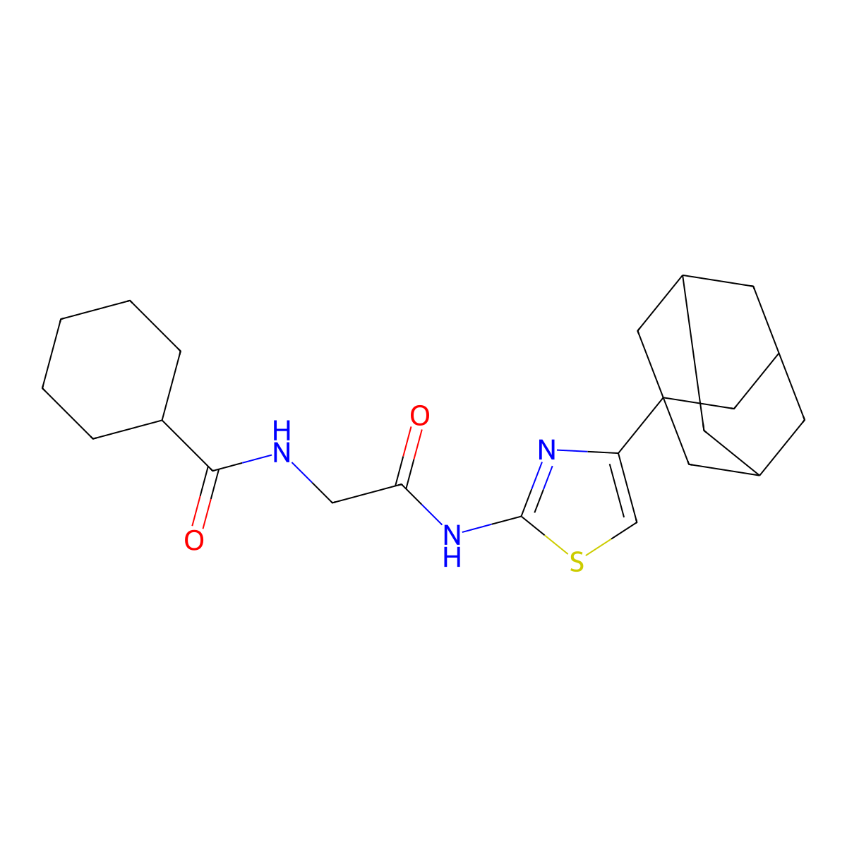 N-[2-[[4-(1-adamantyl)-1,3-thiazol-2-yl]amino]-2-oxoethyl]cyclohexanecarboxamide molecular structure, CAS 536736-37-5