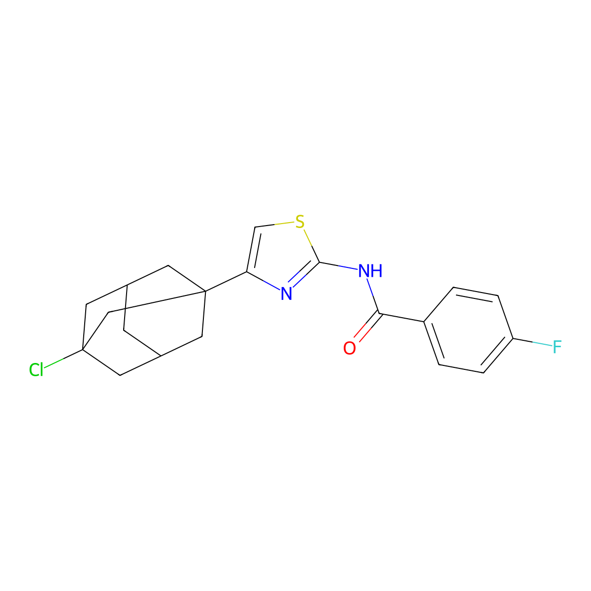 N-[4-(3-chloro-1-adamantyl)-1,3-thiazol-2-yl]-4-fluorobenzamide molecular structure, CAS 536736-62-6