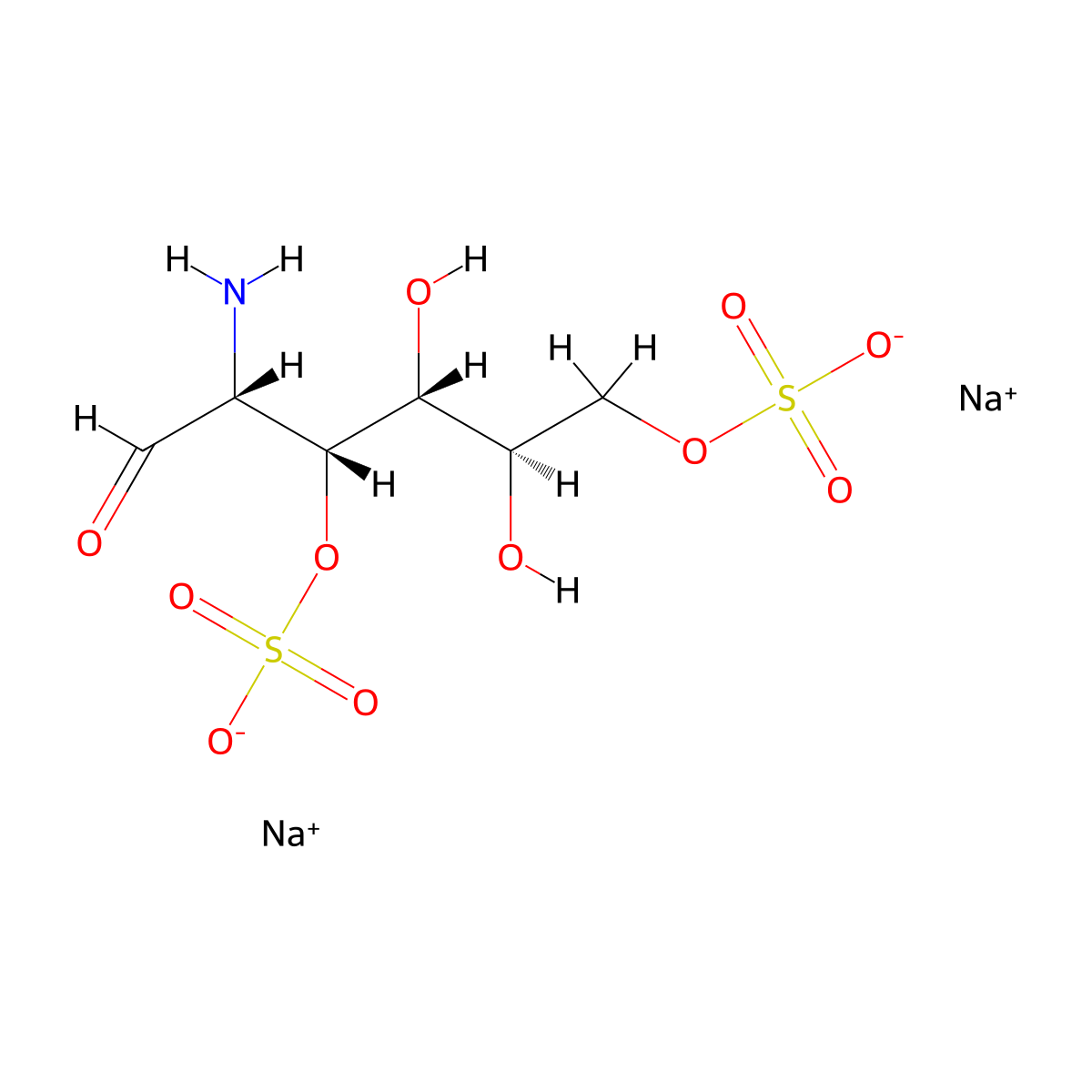 Sodium (2R,3R,4R,5R)-5-amino-2,3-dihydroxy-6-oxohexane-1,4-diyl bis(sulfate) molecular structure, CAS 536741-53-4