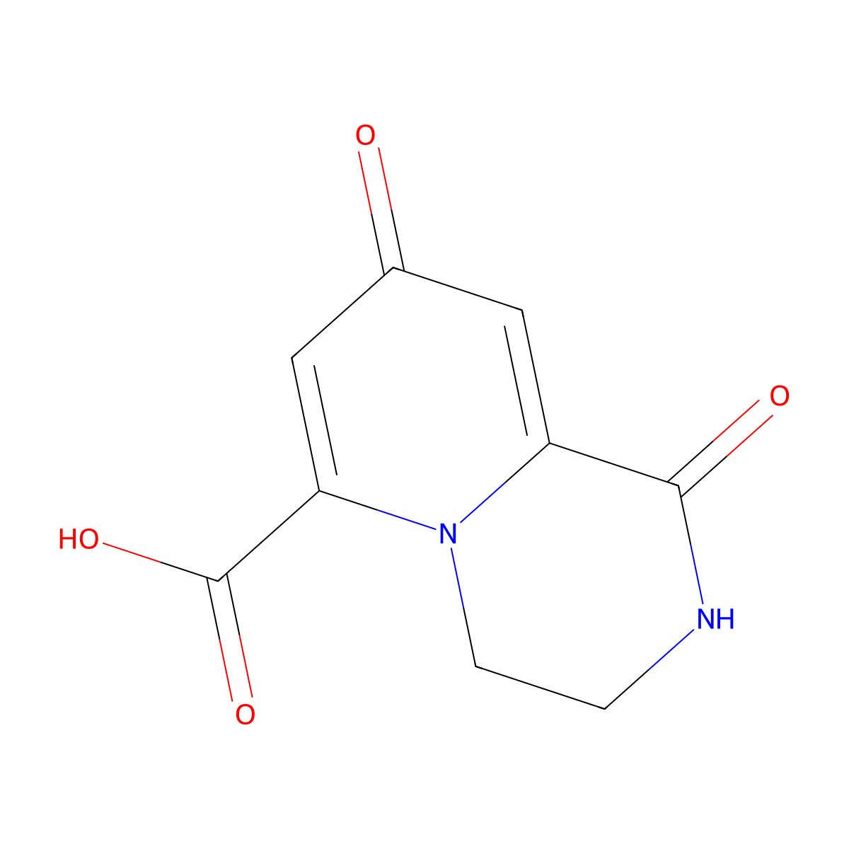 1,8-Dioxo-1,3,4,8-tetrahydro-2H-pyrido(1,2-a)pyrazine-6-carboxylic acid molecular structure, CAS 5368-42-3