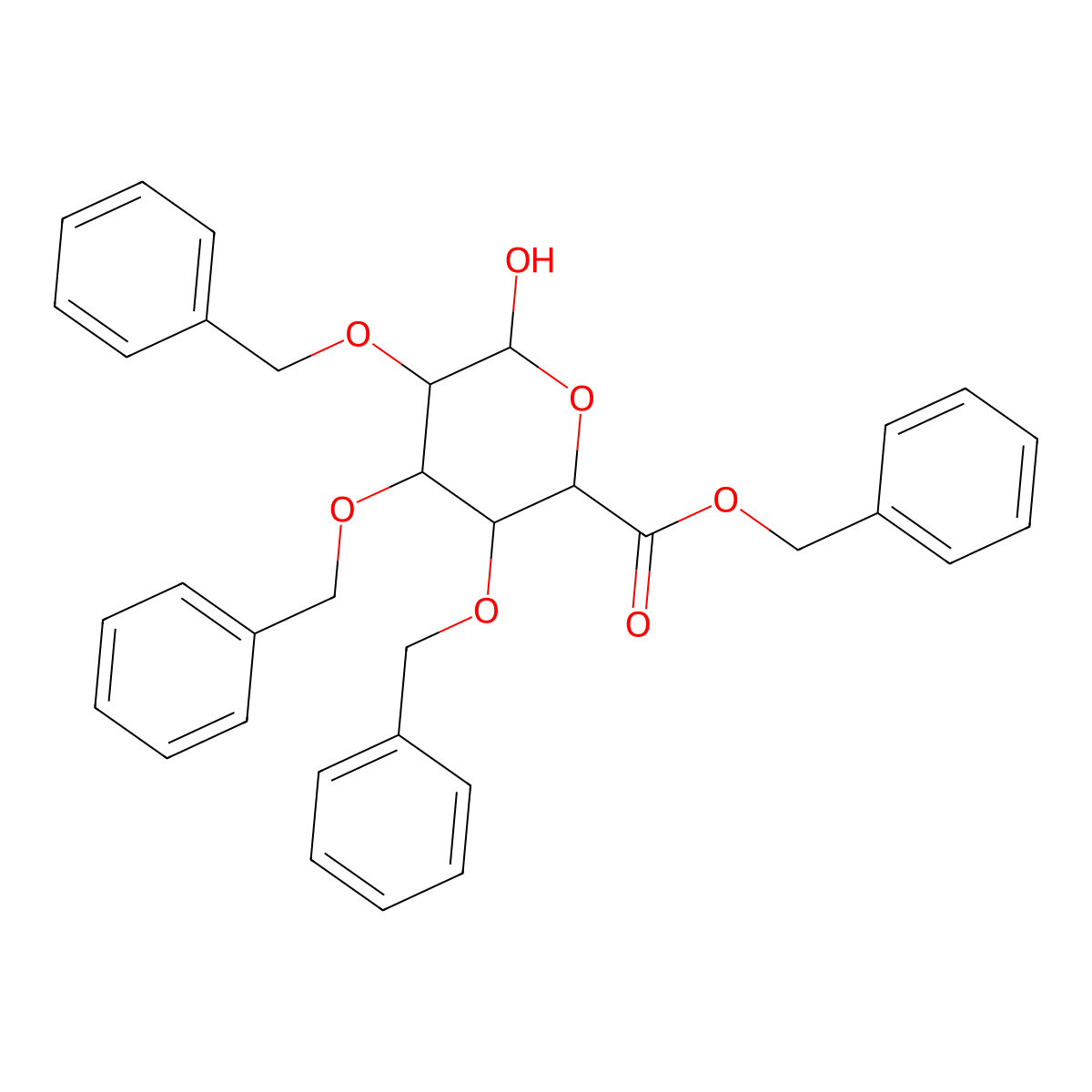 Benzyl 6-hydroxy-3,4,5-tris(phenylmethoxy)oxane-2-carboxylate molecular structure, CAS 53684-90-5