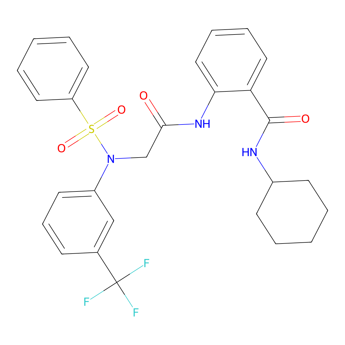 N-cyclohexyl-2-({[(phenylsulfonyl)-3-(trifluoromethyl)anilino]acetyl}amino)benzamide molecular structure, CAS 536978-29-7