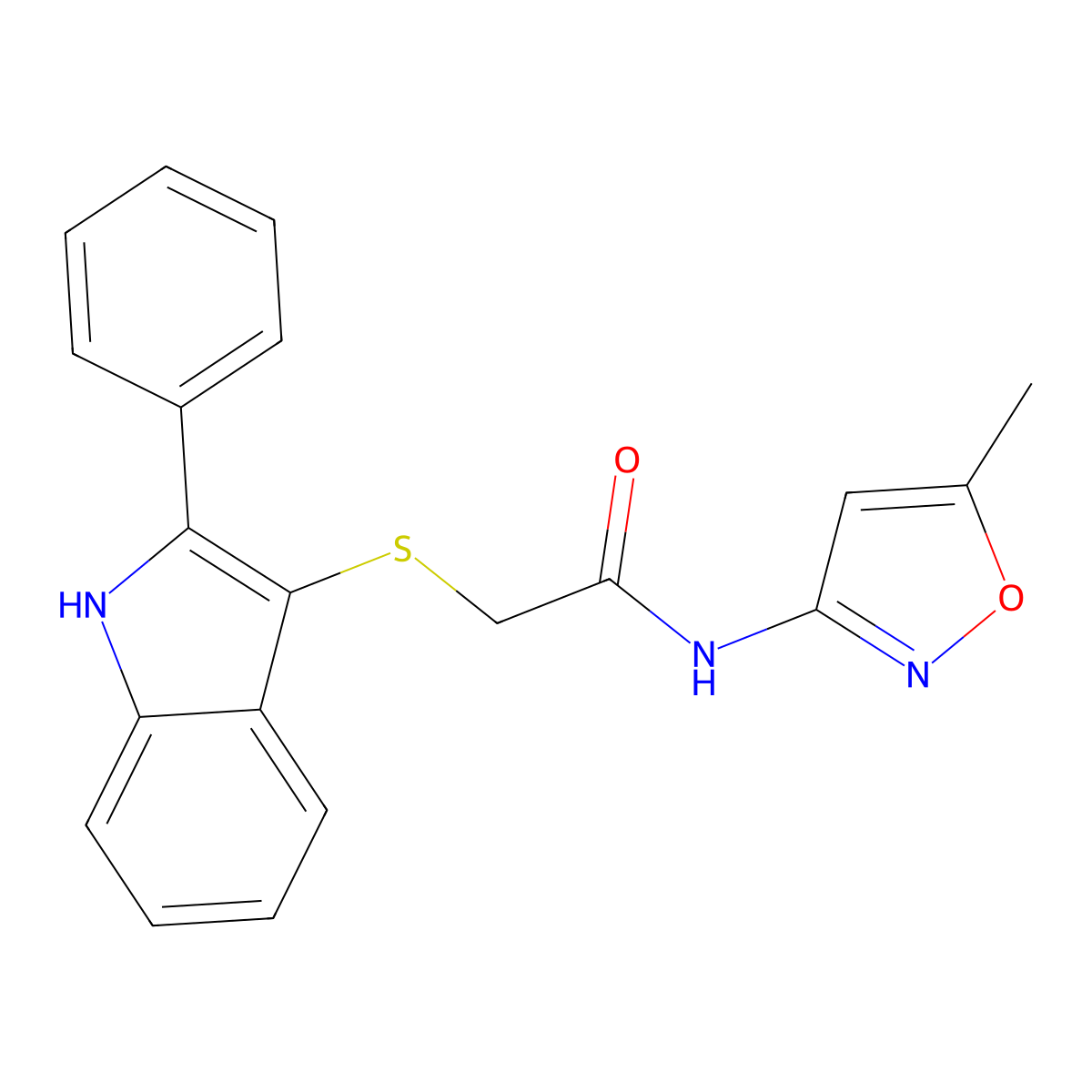 N-(5-methyl-1,2-oxazol-3-yl)-2-[(2-phenyl-1H-indol-3-yl)sulfanyl]acetamide molecular structure, CAS 536979-13-2