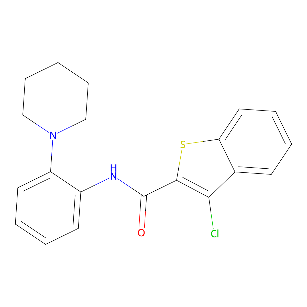 3-chloro-N-(2-(piperidin-1-yl)phenyl)benzo[b]thiophene-2-carboxamide molecular structure, CAS 536980-19-5