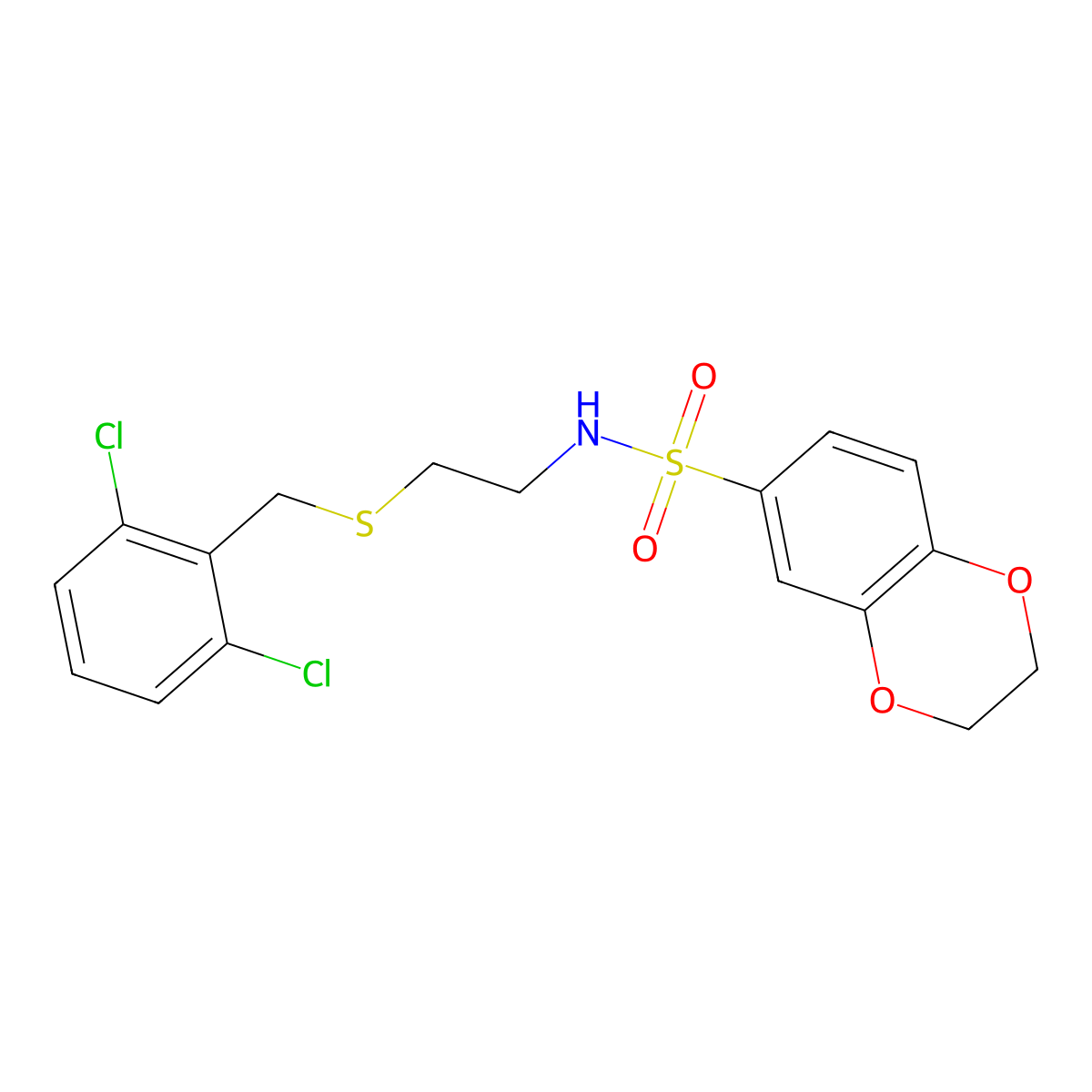N-[2-[(2,6-dichlorophenyl)methylsulfanyl]ethyl]-2,3-dihydro-1,4-benzodioxine-6-sulfonamide molecular structure, CAS 536980-68-4