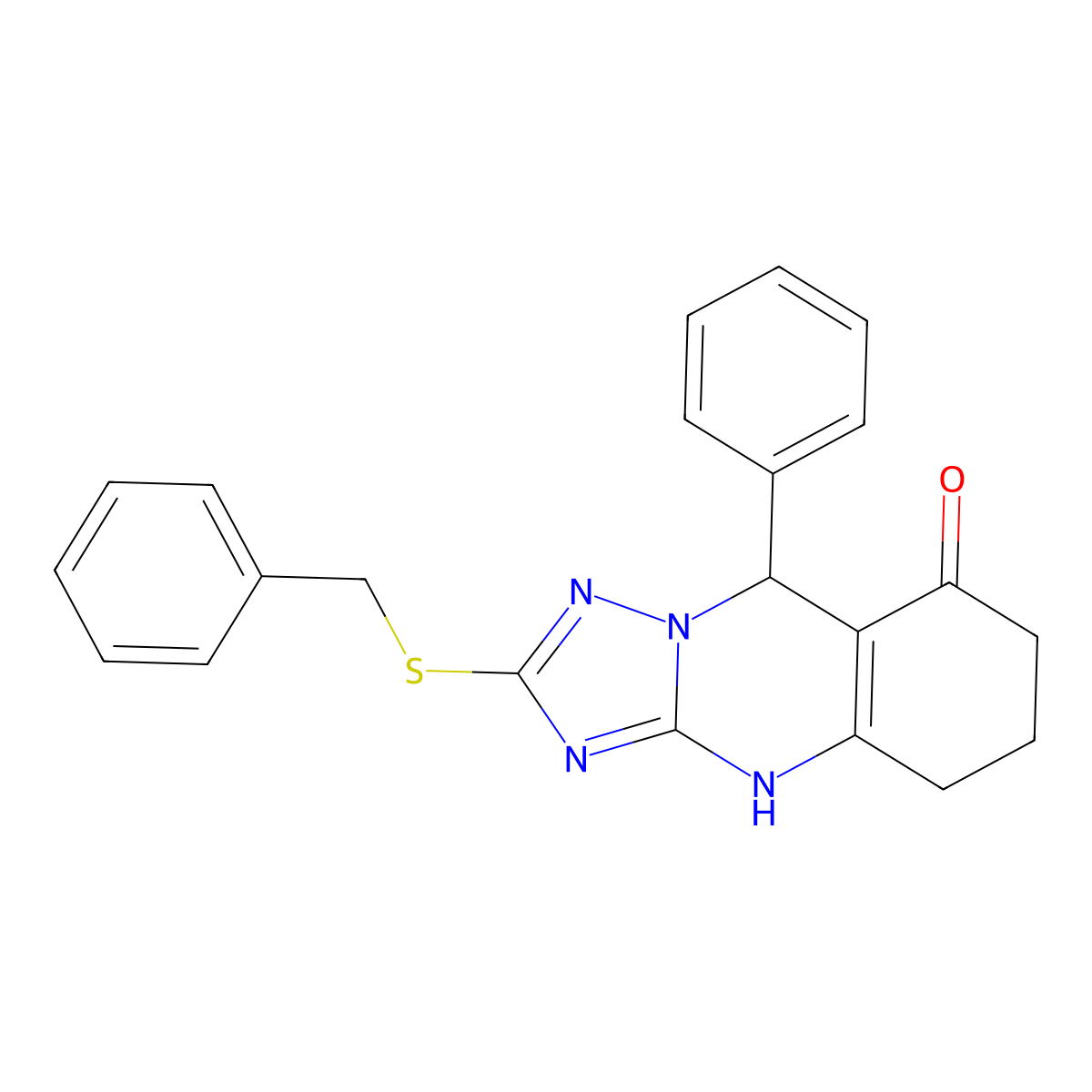 2-(benzylsulfanyl)-9-phenyl-5,6,7,9-tetrahydro[1,2,4]triazolo[5,1-b]quinazolin-8(4H)-one molecular structure, CAS 536980-81-1