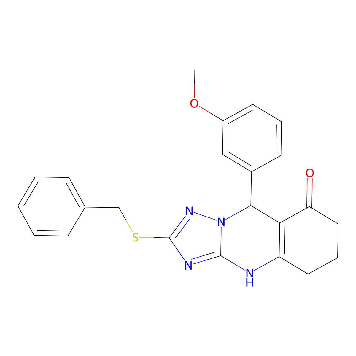 2-(benzylsulfanyl)-9-(3-methoxyphenyl)-5,6,7,9-tetrahydro[1,2,4]triazolo[5,1-b]quinazolin-8(4H)-one molecular structure, CAS 536980-96-8