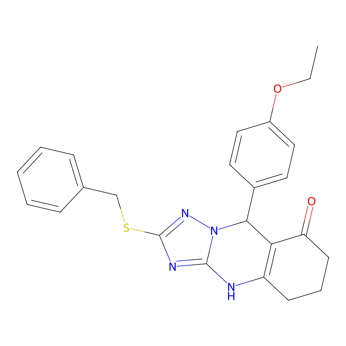 2-(benzylthio)-9-(4-ethoxyphenyl)-5,6,7,9-tetrahydro-[1,2,4]triazolo[5,1-b]quinazolin-8(4H)-one molecular structure, CAS 536981-00-7