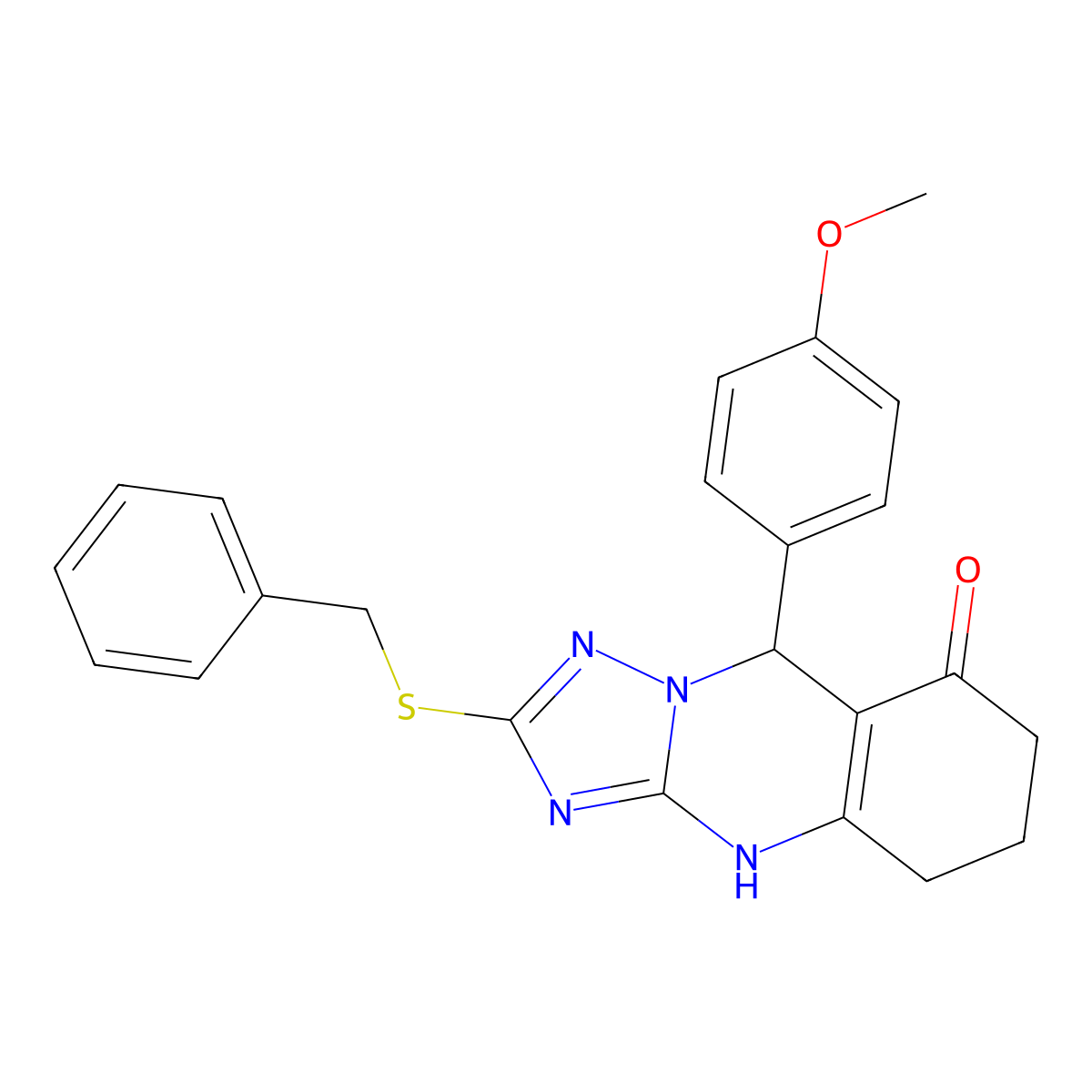 2-(benzylsulfanyl)-9-(4-methoxyphenyl)-5,6,7,9-tetrahydro[1,2,4]triazolo[5,1-b]quinazolin-8(4H)-one molecular structure, CAS 536981-02-9