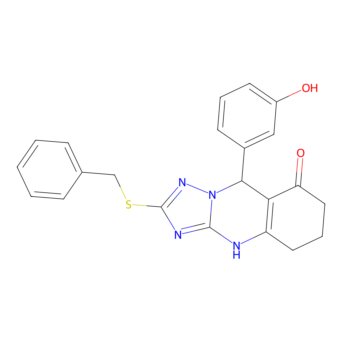 2-(benzylsulfanyl)-9-(3-hydroxyphenyl)-5,6,7,9-tetrahydro[1,2,4]triazolo[5,1-b]quinazolin-8(4H)-one molecular structure, CAS 536981-04-1