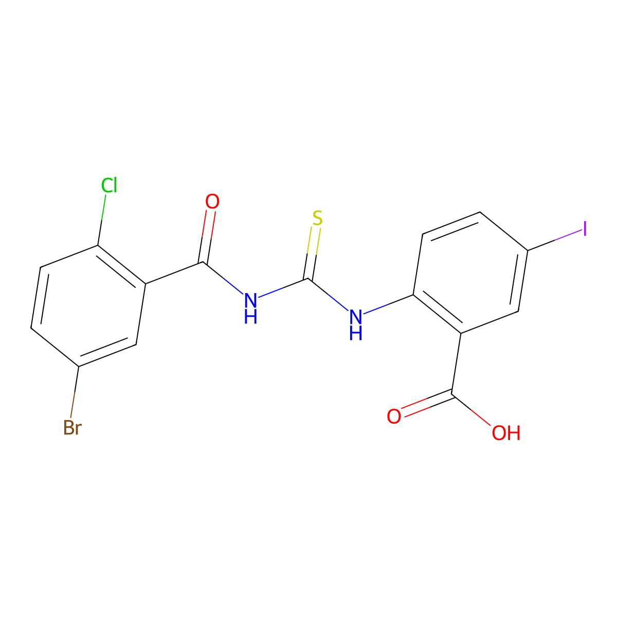 2-[(5-Bromo-2-chlorobenzoyl)carbamothioylamino]-5-iodobenzoic acid molecular structure, CAS 536981-32-5