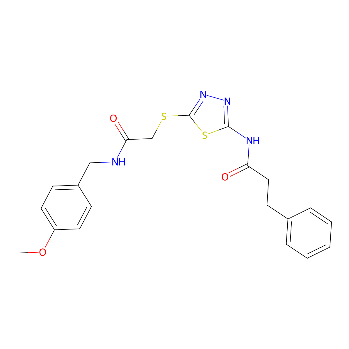 N-[5-[2-[(4-methoxyphenyl)methylamino]-2-oxoethyl]sulfanyl-1,3,4-thiadiazol-2-yl]-3-phenylpropanamide molecular structure, CAS 536981-86-9