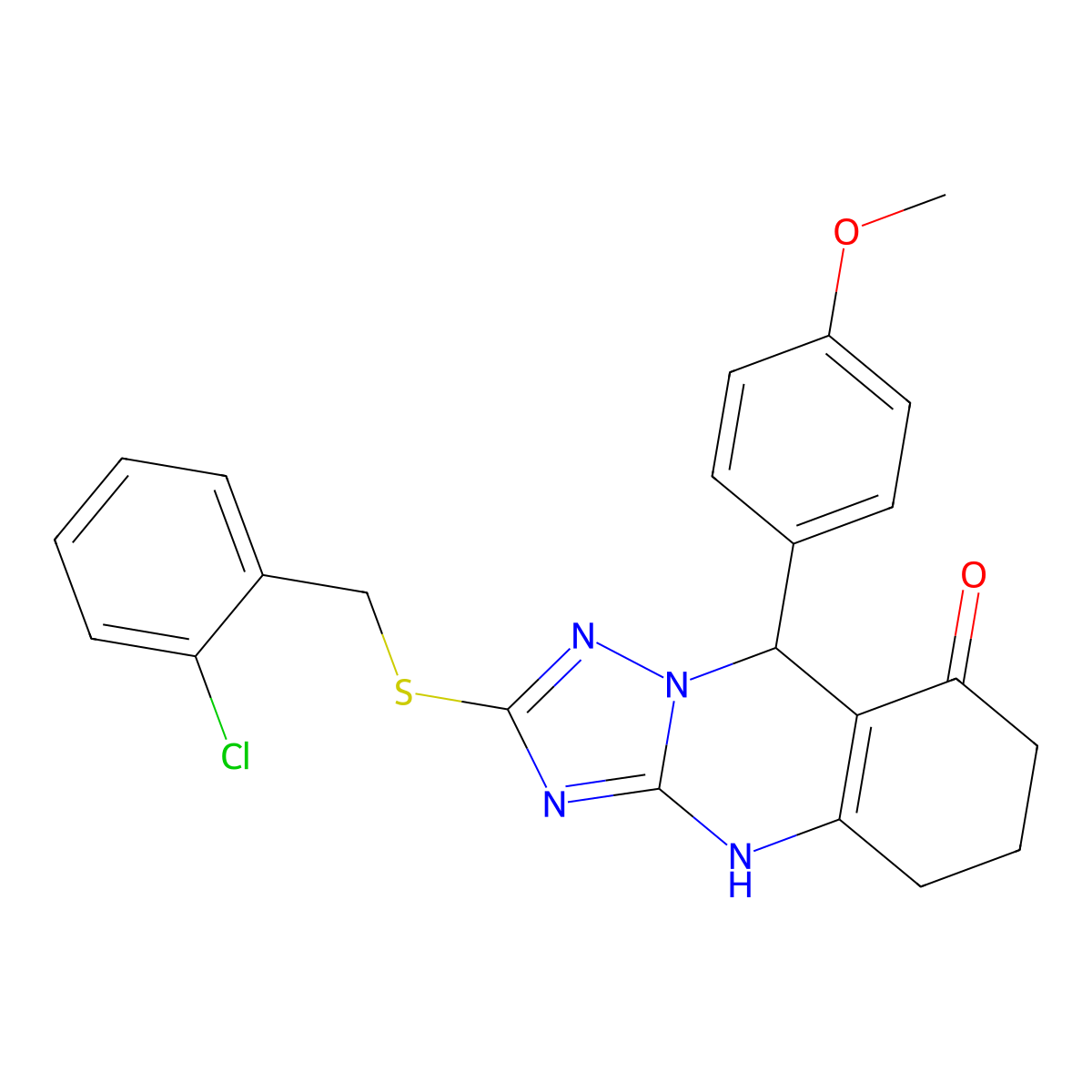 2-{[(2-chlorophenyl)methyl]sulfanyl}-9-(4-methoxyphenyl)-4H,5H,6H,7H,8H,9H-[1,2,4]triazolo[3,2-b]quinazolin-8-one molecular structure, CAS 536982-80-6