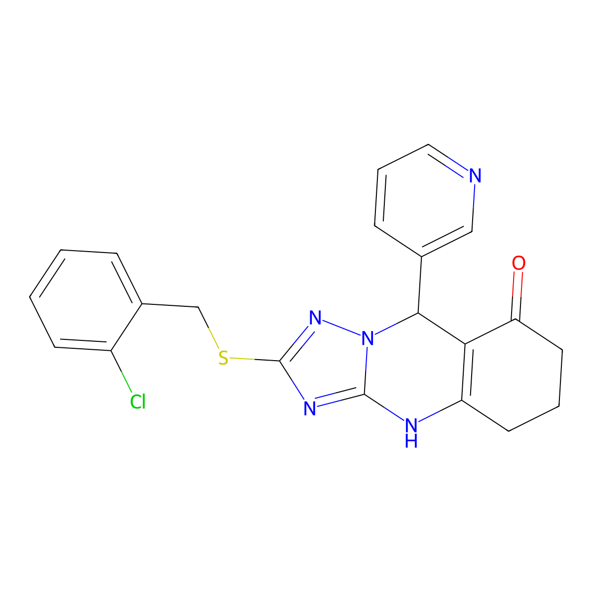 2-[(2-Chlorobenzyl)sulfanyl]-9-(pyridin-3-yl)-5,6,7,9-tetrahydro[1,2,4]triazolo[5,1-b]quinazolin-8-ol molecular structure, CAS 536983-08-1