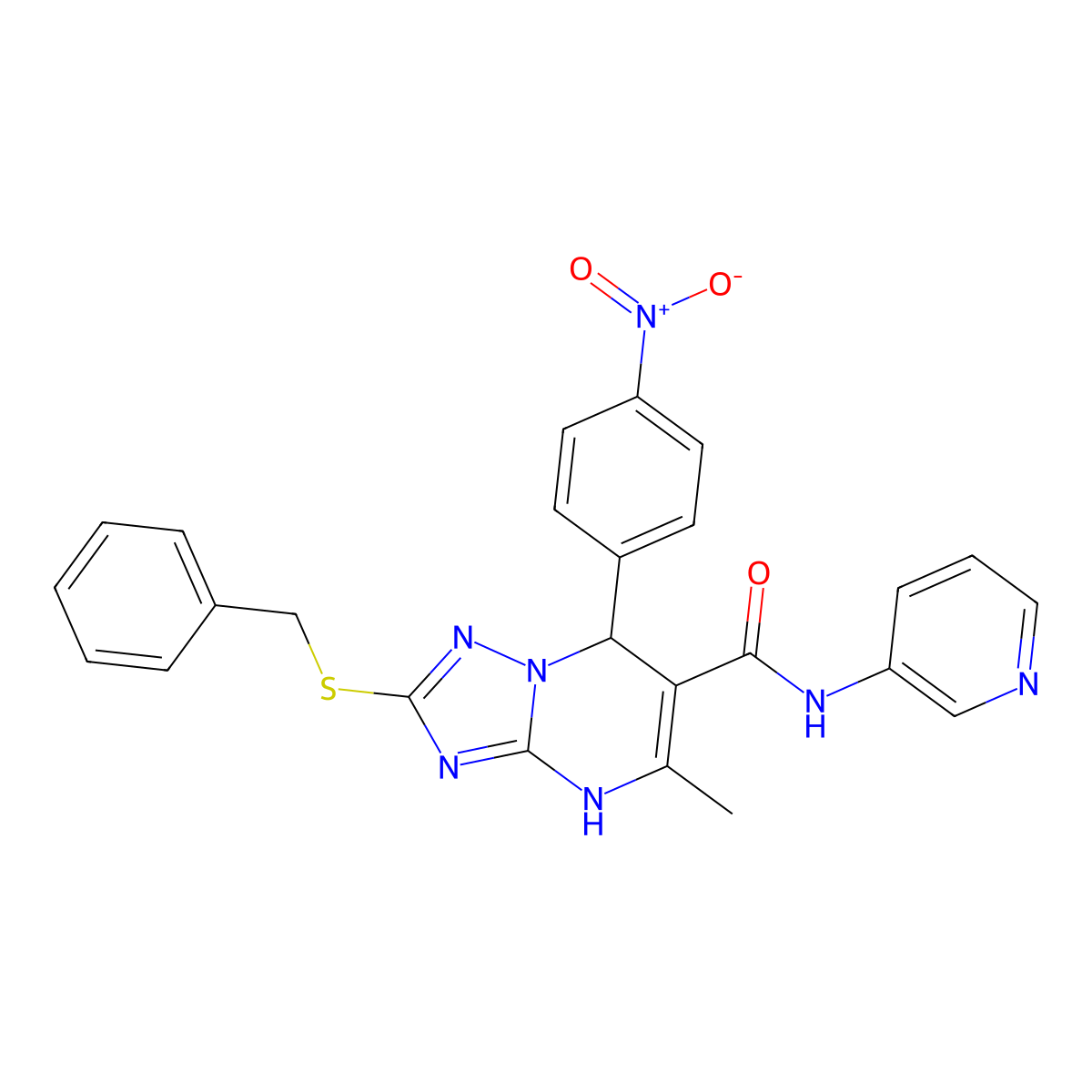 2-(Benzylsulfanyl)-5-methyl-7-(4-nitrophenyl)-N-(pyridin-3-YL)-4H,7H-[1,2,4]triazolo[1,5-A]pyrimidine-6-carboxamide molecular structure, CAS 536983-80-9