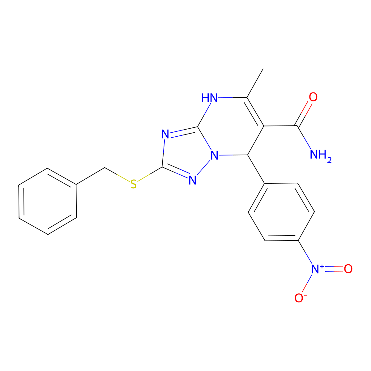 2-(benzylsulfanyl)-5-methyl-7-(4-nitrophenyl)-4H,7H-[1,2,4]triazolo[1,5-a]pyrimidine-6-carboxamide molecular structure, CAS 536983-83-2