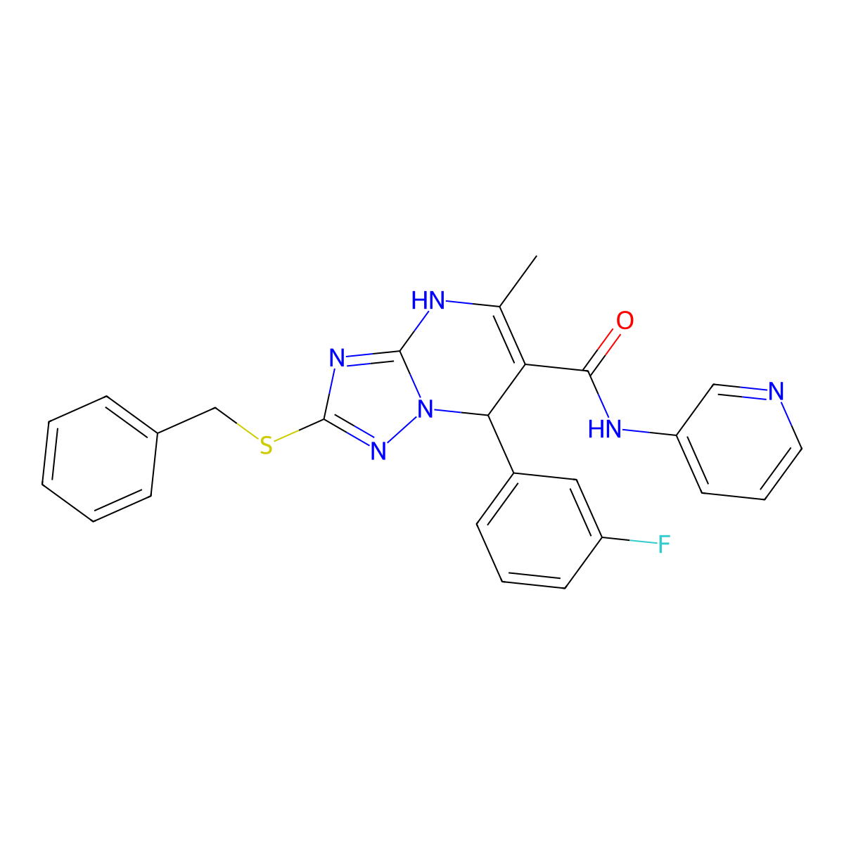 2-(benzylsulfanyl)-7-(3-fluorophenyl)-5-methyl-N-(pyridin-3-yl)-4H,7H-[1,2,4]triazolo[1,5-a]pyrimidine-6-carboxamide molecular structure, CAS 536983-97-8