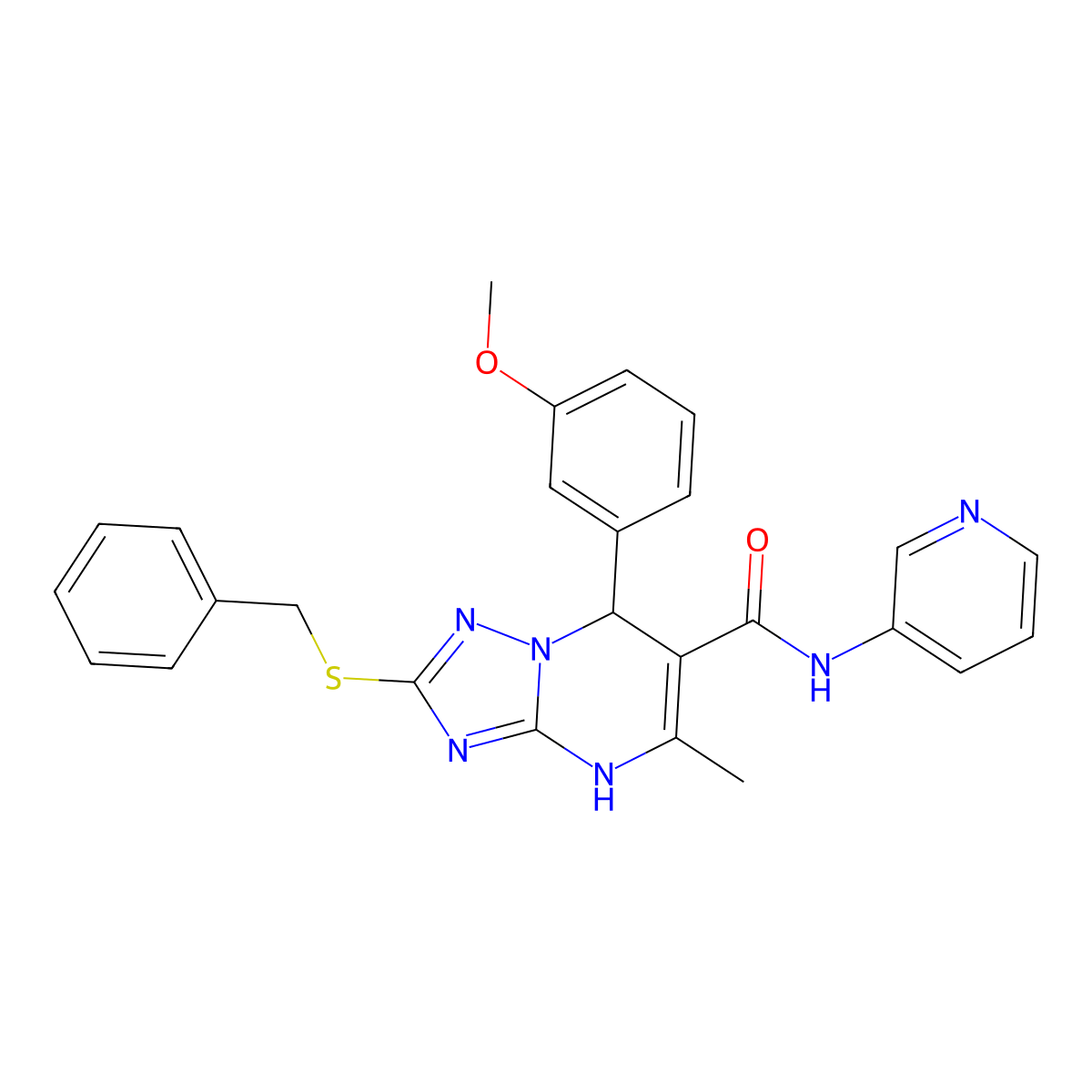 2-(benzylthio)-7-(3-methoxyphenyl)-5-methyl-N-(pyridin-3-yl)-4,7-dihydro-[1,2,4]triazolo[1,5-a]pyrimidine-6-carboxamide molecular structure, CAS 536984-47-1