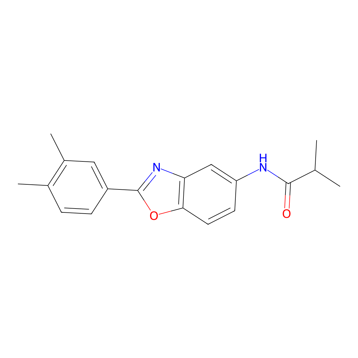 N-[2-(3,4-dimethylphenyl)-1,3-benzoxazol-5-yl]-2-methylpropanamide molecular structure, CAS 536984-48-2