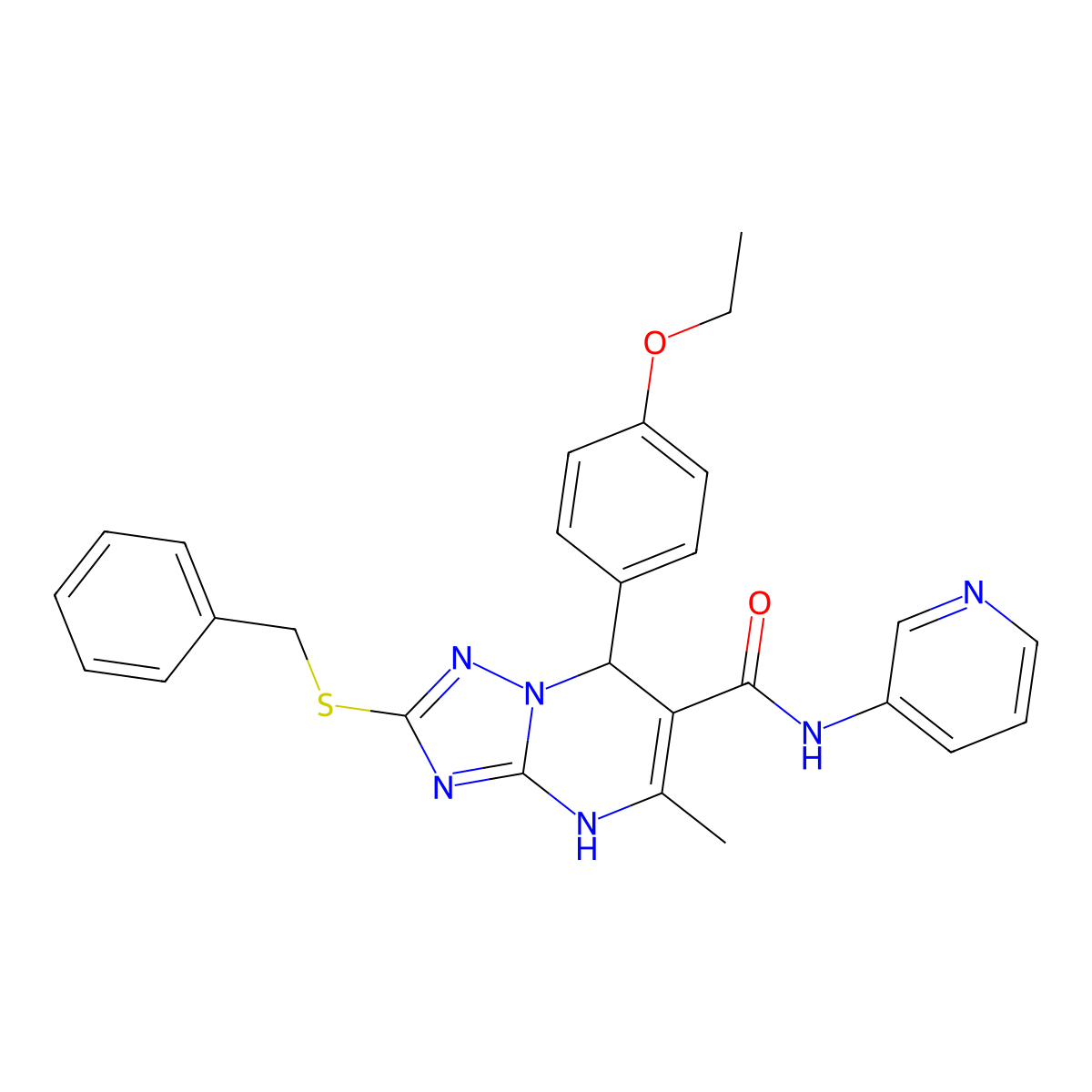 2-(benzylthio)-7-(4-ethoxyphenyl)-5-methyl-N-(pyridin-3-yl)-4,7-dihydro-[1,2,4]triazolo[1,5-a]pyrimidine-6-carboxamide molecular structure, CAS 536984-77-7