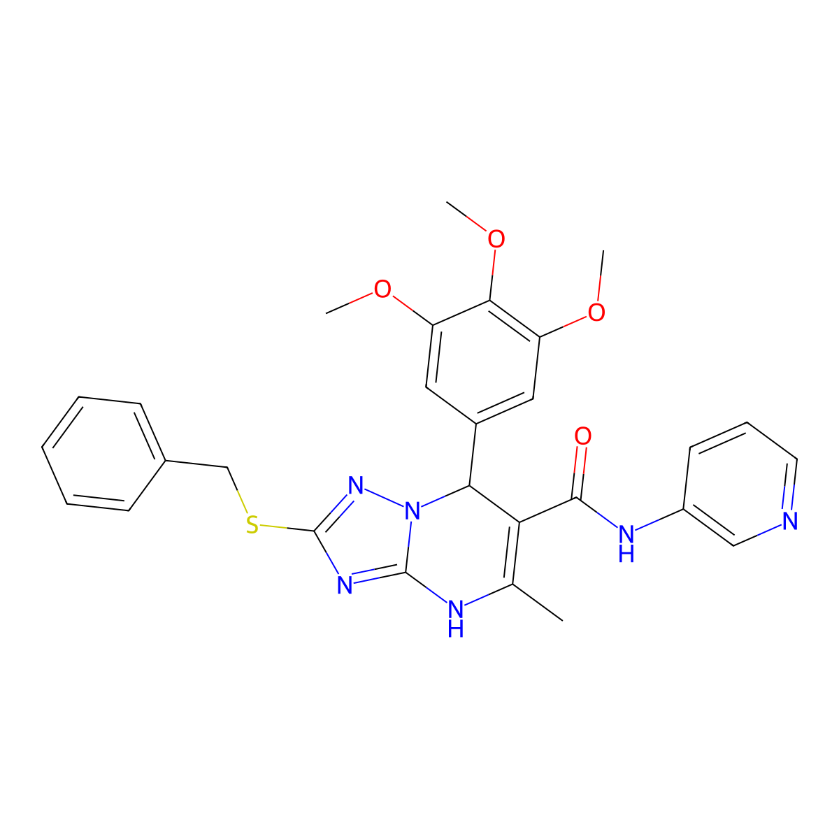2-(Benzylsulfanyl)-5-methyl-N-(pyridin-3-YL)-7-(3,4,5-trimethoxyphenyl)-4H,7H-[1,2,4]triazolo[1,5-A]pyrimidine-6-carboxamide molecular structure, CAS 536985-68-9