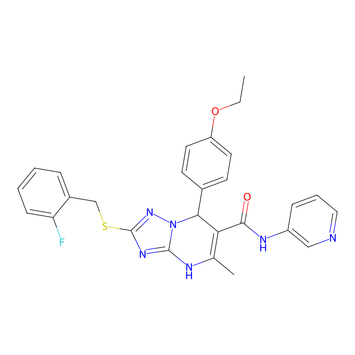 7-(4-ethoxyphenyl)-2-((2-fluorobenzyl)thio)-5-methyl-N-(pyridin-3-yl)-4,7-dihydro-[1,2,4]triazolo[1,5-a]pyrimidine-6-carboxamide molecular structure, CAS 536990-21-3
