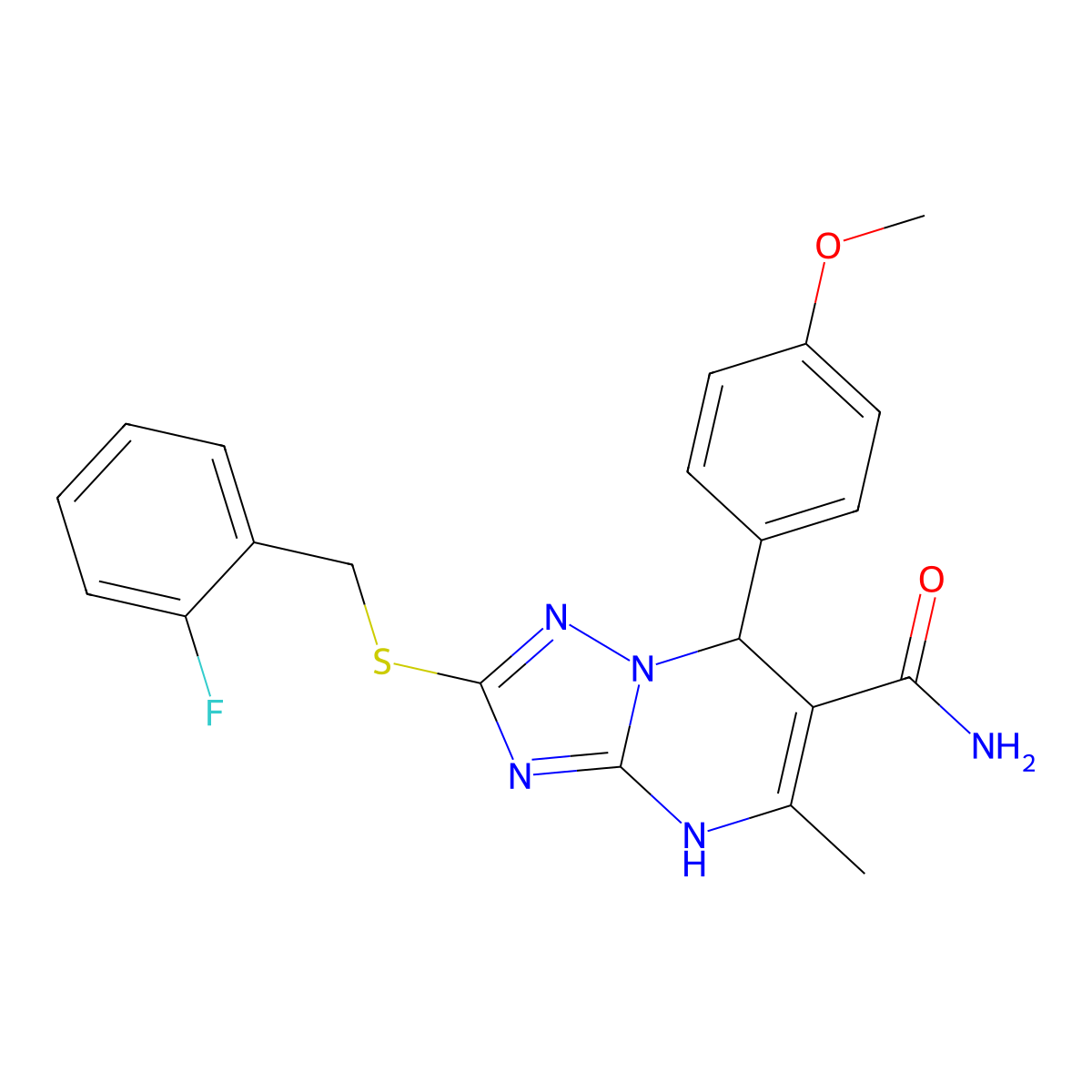 2-[(2-Fluorobenzyl)thio]-7-(4-methoxyphenyl)-5-methyl-4,7-dihydro[1,2,4]triazolo[1,5-a]pyrimidine-6-carboxamide molecular structure, CAS 536990-33-7