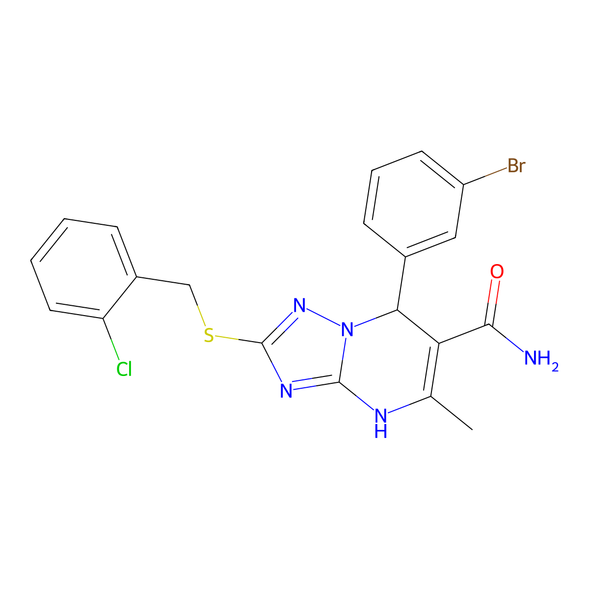 7-(3-bromophenyl)-2-{[(2-chlorophenyl)methyl]sulfanyl}-5-methyl-4H,7H-[1,2,4]triazolo[1,5-a]pyrimidine-6-carboxamide molecular structure, CAS 536991-29-4