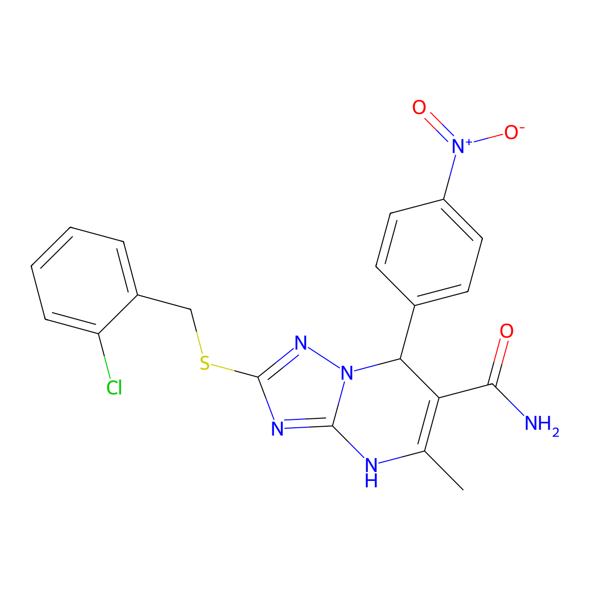 2-{[(2-chlorophenyl)methyl]sulfanyl}-5-methyl-7-(4-nitrophenyl)-4H,7H-[1,2,4]triazolo[1,5-a]pyrimidine-6-carboxamide molecular structure, CAS 536991-39-6