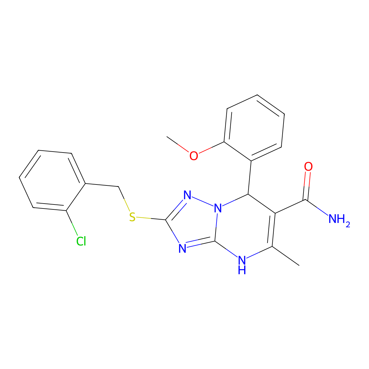 2-{[(2-chlorophenyl)methyl]sulfanyl}-7-(2-methoxyphenyl)-5-methyl-4H,7H-[1,2,4]triazolo[1,5-a]pyrimidine-6-carboxamide molecular structure, CAS 536991-54-5