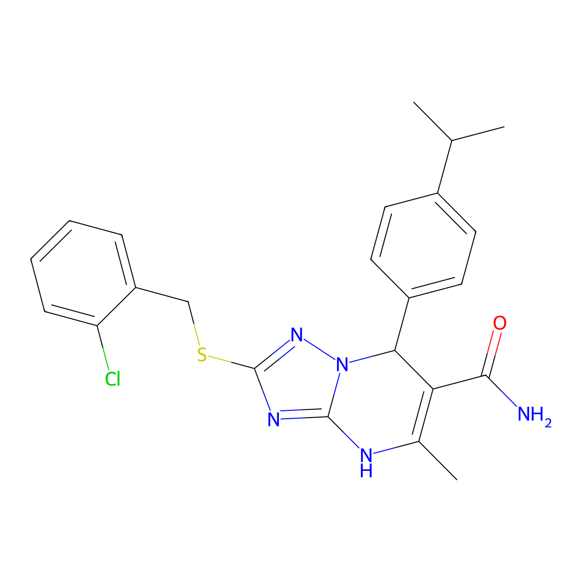 2-((2-Chlorobenzyl)thio)-7-(4-isopropylphenyl)-5-methyl-4,7-dihydro-[1,2,4]triazolo[1,5-a]pyrimidine-6-carboxamide molecular structure, CAS 536991-84-1