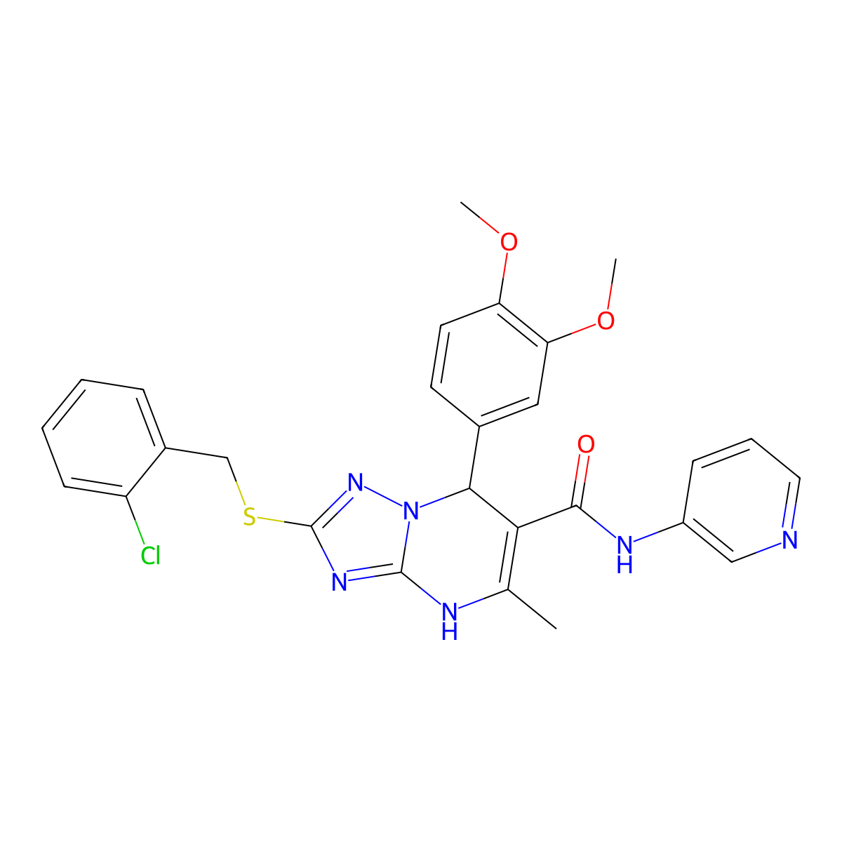 2-{[(2-Chlorophenyl)methyl]sulfanyl}-7-(3,4-dimethoxyphenyl)-5-methyl-N-(pyridin-3-YL)-4H,7H-[1,2,4]triazolo[1,5-A]pyrimidine-6-carboxamide molecular structure, CAS 536991-93-2