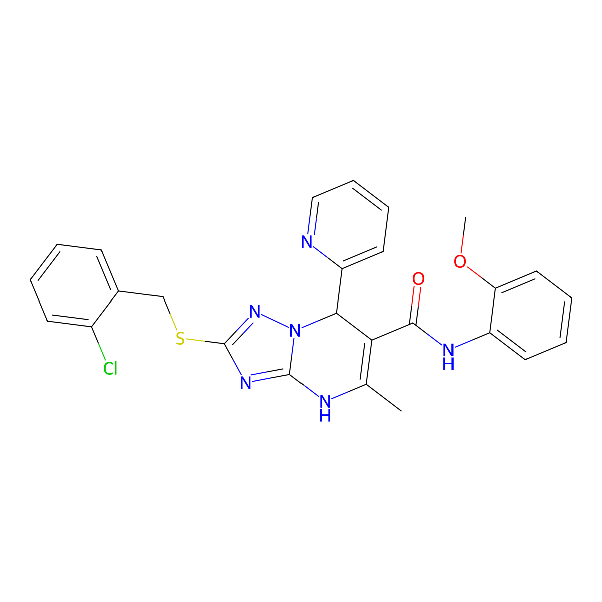 2-{[(2-Chlorophenyl)methyl]sulfanyl}-N-(2-methoxyphenyl)-5-methyl-7-(pyridin-2-YL)-4H,7H-[1,2,4]triazolo[1,5-A]pyrimidine-6-carboxamide molecular structure, CAS 536992-07-1