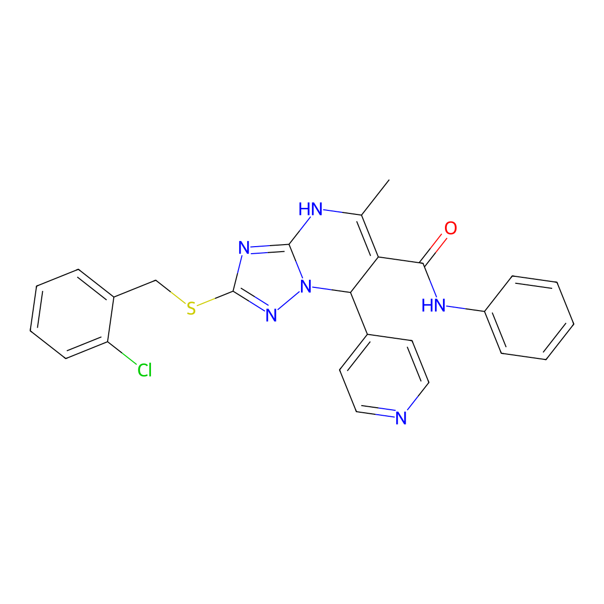 2-{[(2-chlorophenyl)methyl]sulfanyl}-5-methyl-N-phenyl-7-(pyridin-4-yl)-4H,7H-[1,2,4]triazolo[1,5-a]pyrimidine-6-carboxamide molecular structure, CAS 536992-15-1